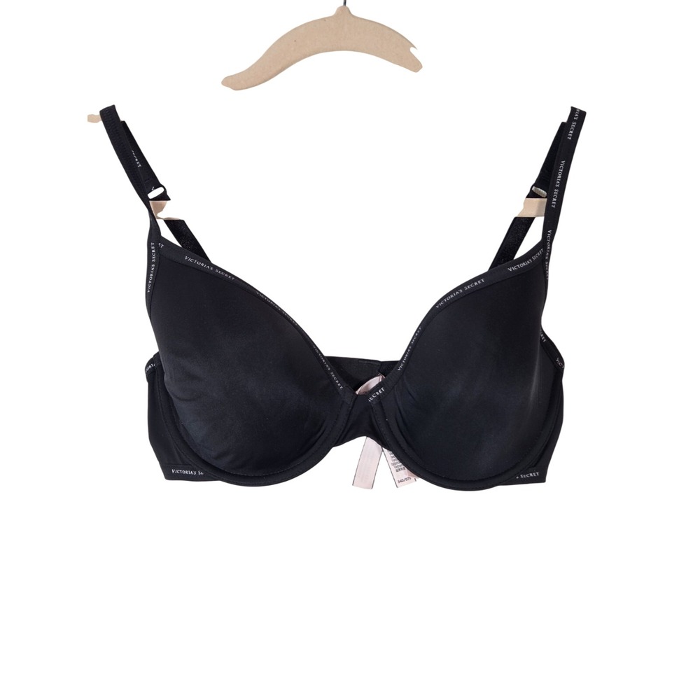 Victoria's Secret T-Shirt Lightly Lined Demi Bra Womens 34D Black Logo Everyday